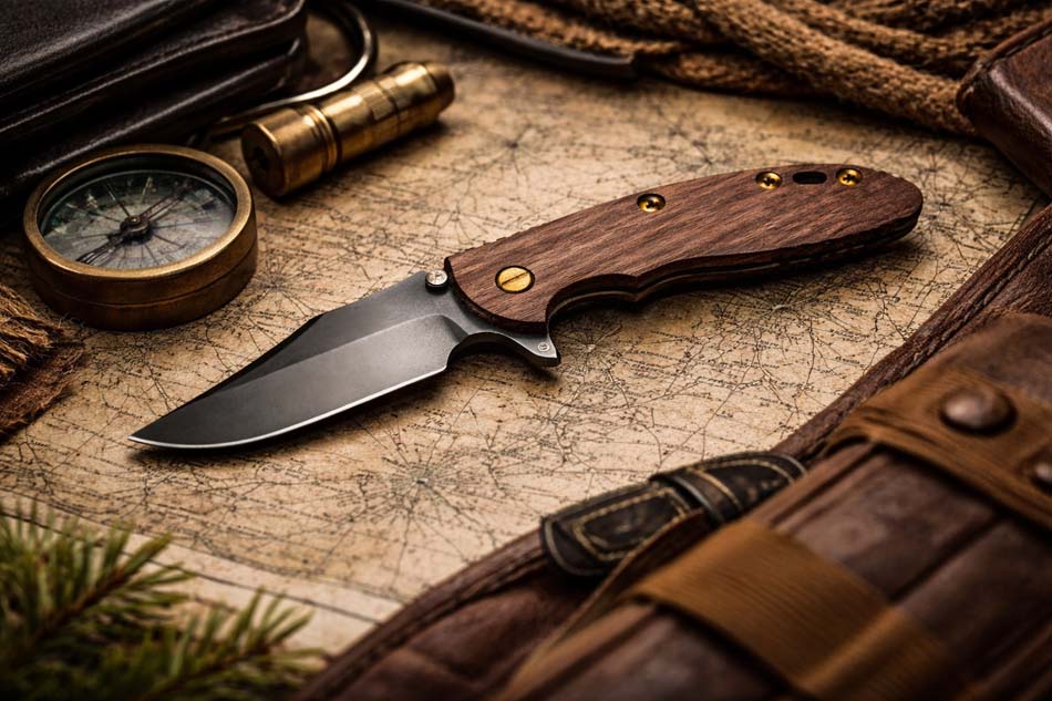 Rick Hinderer XM-24 4" 1095 Tool Steel SKINNY Bowie, Tri-Way, Vintage Series, Smooth Walnut Folding Knife SERIAL 2052 Rick Hinderer XM-24 4" 1095 Tool Steel SKINNY Bowie, Tri-Way, Vintage Series, Smooth Walnut Folding Knife SERIAL 2052