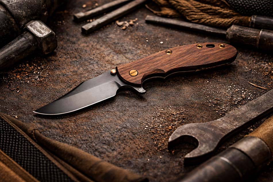 Rick Hinderer XM-24 4" 1095 Tool Steel SKINNY Bowie, Tri-Way, Vintage Series, Smooth Walnut Folding Knife SERIAL 2094 Rick Hinderer XM-24 4" 1095 Tool Steel SKINNY Bowie, Tri-Way, Vintage Series, Smooth Walnut Folding Knife SERIAL 2094
