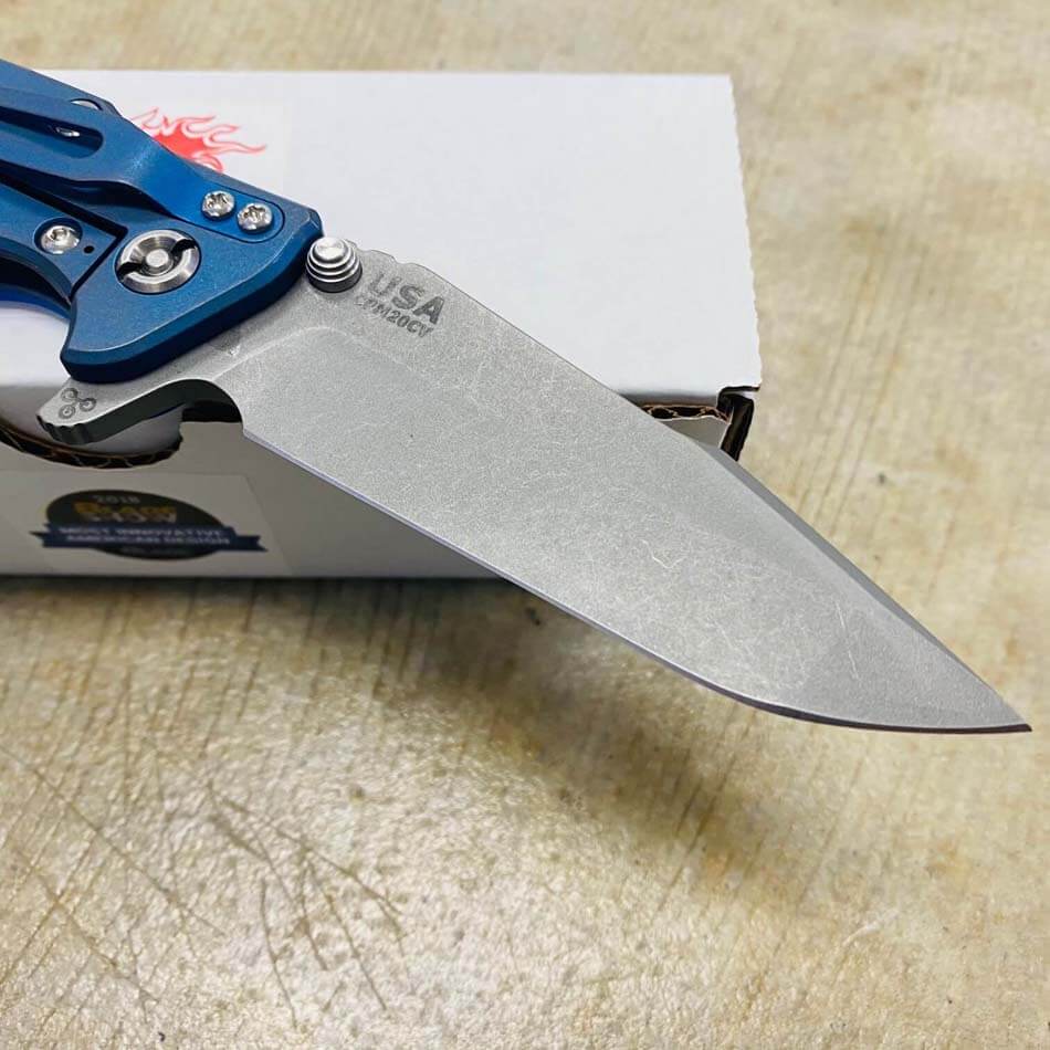 Rick Hinderer Eklipse 3.5" Harpoon Spanto Tri-Way Working Finish BATTLE BLUE Blue G10 Flipper Knife - Eklipse Harpoon Spanto WF BB Blue G10