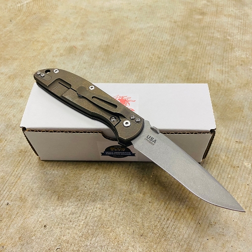 Rick Hinderer Tri-Way Firetac Folding Knife 3.625" CPM-20CV Stonewashed Recurve Blade, Black G10 and Battle Bronze Titanium Handles Knife  - K205FSGW00 Black G10