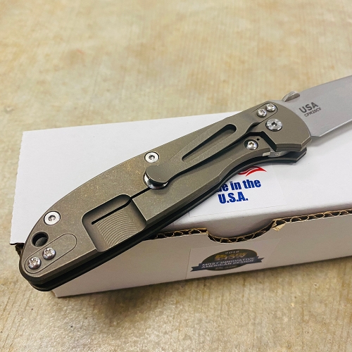 Rick Hinderer Tri-Way Firetac Folding Knife 3.625" CPM-20CV Stonewashed Recurve Blade, Black G10 and Battle Bronze Titanium Handles Knife  - K205FSGW00 Black G10