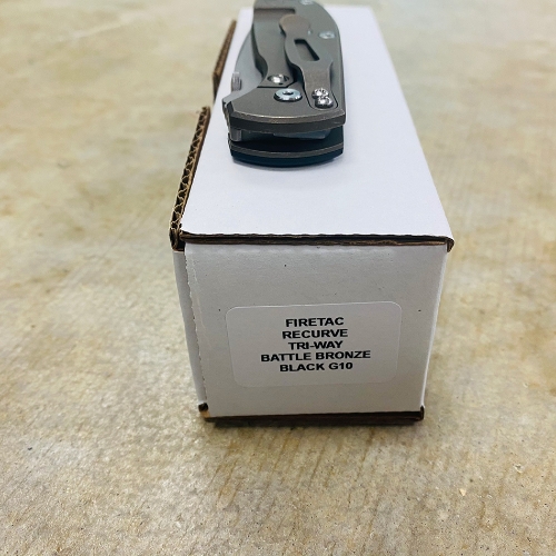 Rick Hinderer Tri-Way Firetac Folding Knife 3.625" CPM-20CV Stonewashed Recurve Blade, Black G10 and Battle Bronze Titanium Handles Knife  - K205FSGW00 Black G10