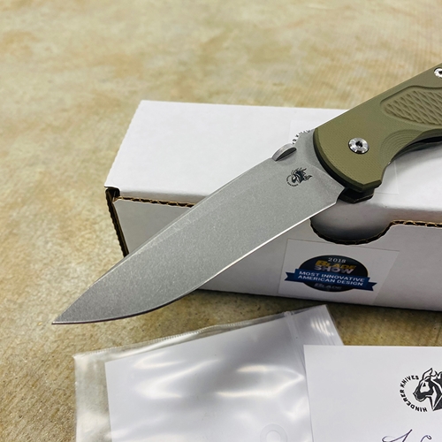 Rick Hinderer Tri-Way Firetac Folding Knife 3.625" CPM-20CV Stonewashed Recurve Blade, OD Green G10 and Battle Bronze Titanium Handles Knife - K205FSGW00 OD Green
