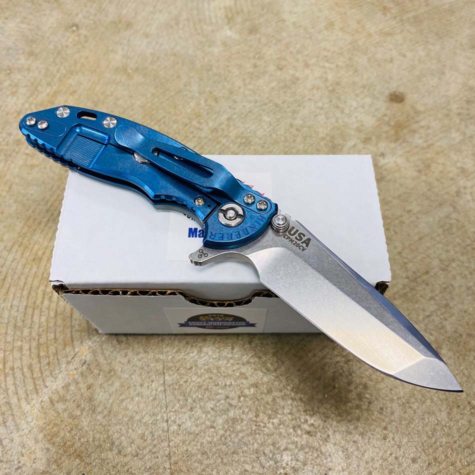 Rick Hinderer XM-18 3.0" Spanto, Tri-Way, Stonewash Blue, Translucent Green G10 Folding Knife - RH XM-18 3.0" Spanto SW Blue Translucent Green