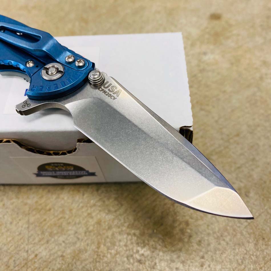 Rick Hinderer XM-18 3.0" Spanto, Tri-Way, Stonewash Blue, Translucent Green G10 Folding Knife - RH XM-18 3.0" Spanto SW Blue Translucent Green