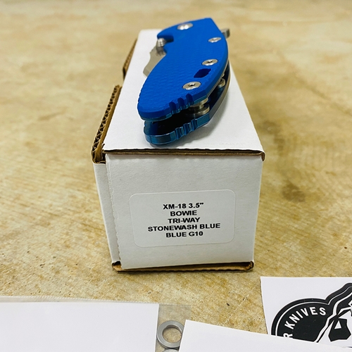 Rick Hinderer XM-18 3.5" Bowie Knife Stonewash Blue Finish Blue G10  - K2032SG00 Stonewash Blue