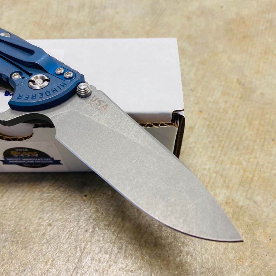 Rick Hinderer XM-18 3.5" Slicer Tri-Way Battle Blue Finish OD Green G10 Working Finish Blade Knife  - RH XM-18 3.5" Slicer BBLU OD Gr