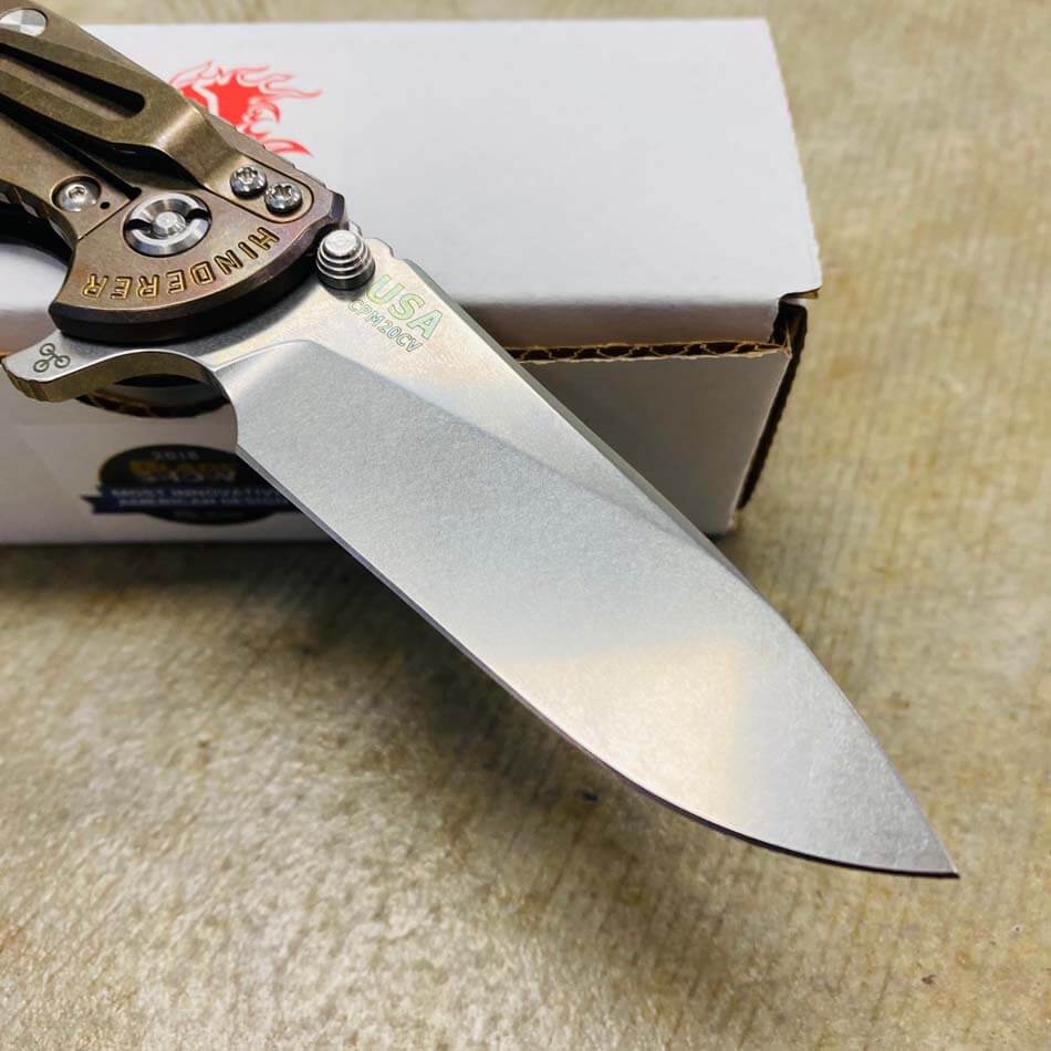 Rick Hinderer XM-18 3.5" Slicer Tri-Way Stonewash Bronze Finish Black G10 Stonewash Blade Knife - RH XM-18 3.5" Slicer SW Brz BLK
