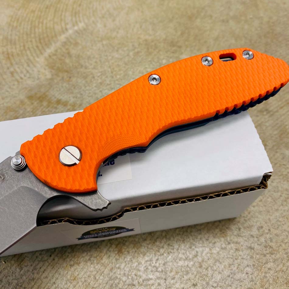 Rick Hinderer XM-24 4.0" Spanto Tri-Way, Battle Blue, Orange G10 Folding Knife - RH XM-24 4" Spanto BB Orange