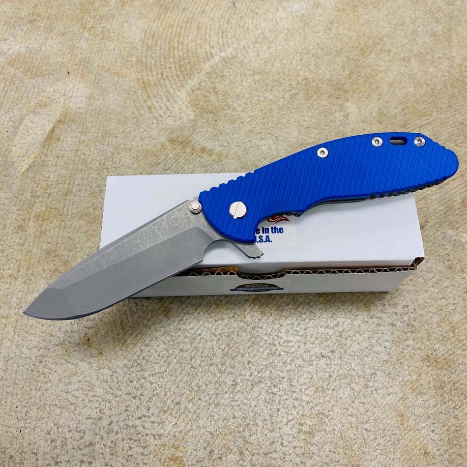 Rick Hinderer XM-24 4.0" Spanto Tri-Way, Working Finish, Blue G10 Folding Knife