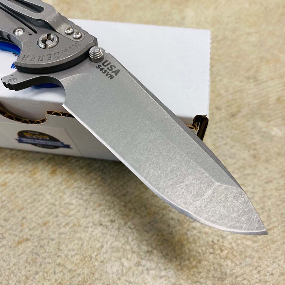 Rick Hinderer XM-24 4.0" Spanto Tri-Way, Working Finish, Blue G10 Folding Knife - RH XM-24 4" Spanto WF Blue
