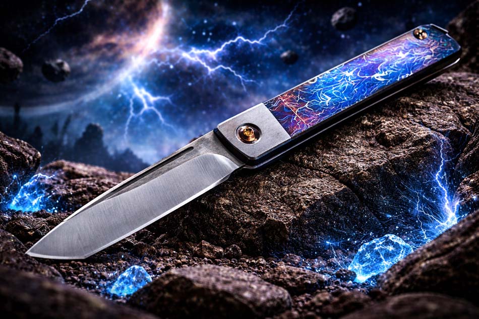 Medford Gentleman Jack GJ-2 Ti 3.1" S45VN TANTO Slip Joint FACED ACID ETCHED BLUE to BRONZE Handle Knife with Pocket Clip - MKT GJ-2 Acid Etched 2 Knife