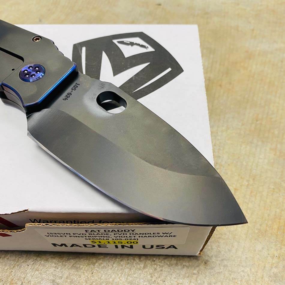 Medford TFF-1 Fat Daddy 4" S35VN PVD Blade TRON PVD with Purple Pinstriping Knife serial 105-024 - MKT Fat Daddy TRON Purple