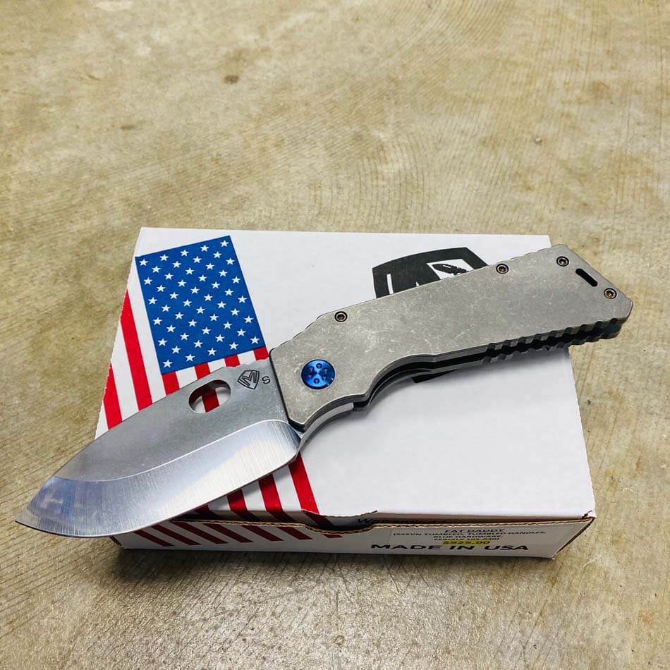 Medford TFF-1 Fat Daddy S35VN Tumbled 4" Blade Tumbled Handles Blue Hardware Knife 105-030 - MKT Fat Daddy Cotton Candy