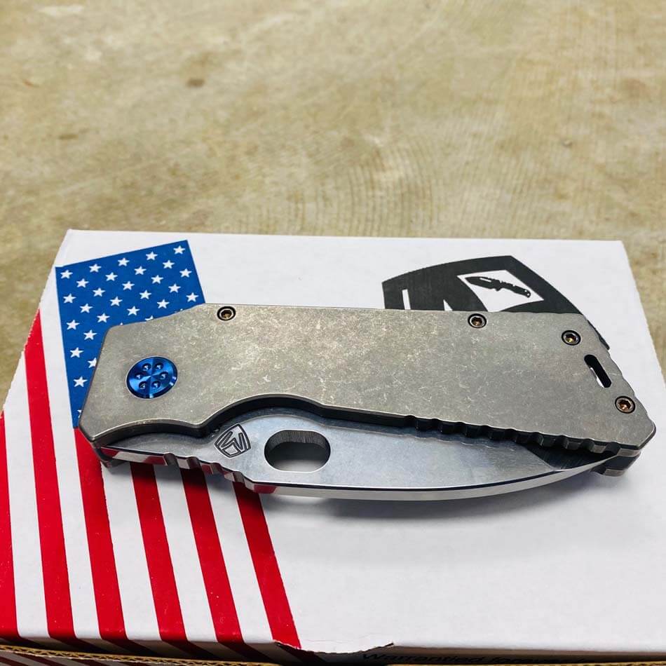 Medford TFF-1 Fat Daddy S35VN Tumbled 4" Blade Tumbled Handles Blue Hardware Knife 105-030 - MKT Fat Daddy Cotton Candy