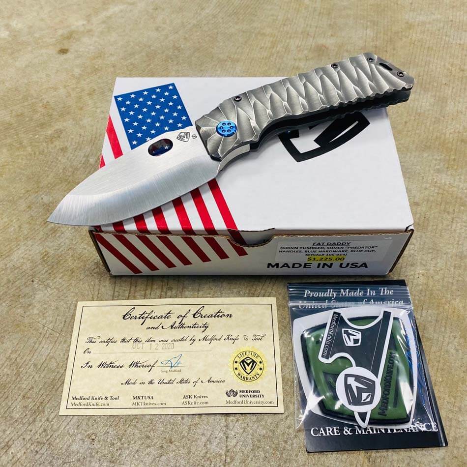 Medford TFF-1 Fat Daddy S35VN 4" Tumbled Blade SILVER Predator Sculpted Knife Serial 105-014