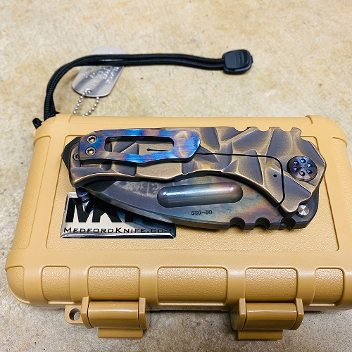 Medford Praetorian Genesis TI S35VN 3.3" Vulcan Stained Glass Brushed Clip Knife NP3 Breaker 02-023 - MK202SVT-02AN-TFCF-BP