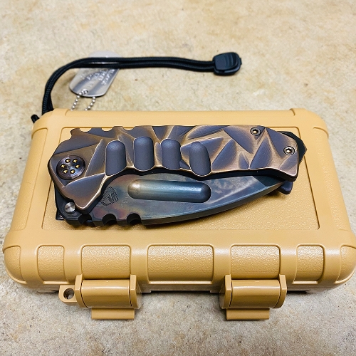 Medford Praetorian Genesis TI S35VN 3.3" Vulcan Stained Glass Brushed Clip Knife NP3 Breaker 02-023 - MK202SVT-02AN-TFCF-BP