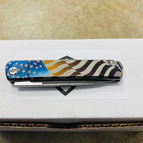 Medford Gentleman Jack GJ-1 Ti 3.1" Slip Joint American Flag Gray Handle Knife - GJ-1 American Flag Gray