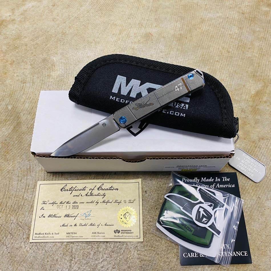 Medford Gentleman Jack GJ-1 Ti 3.1" Slip Joint Tiger 47 Handles Knife 107-053