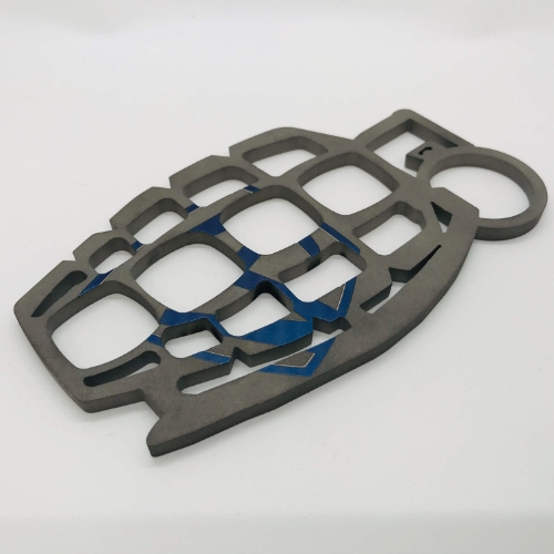 Medford Grenuckle All Titanium Gray Knuckles "Paperweight" with Blue MKT Logo Laser - MK098MKT Gray BLUE MKT logo