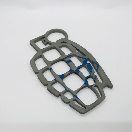 Medford Grenuckle All Titanium Gray Knuckles "Paperweight" with Blue MKT Logo Laser - MK098MKT Gray BLUE MKT logo