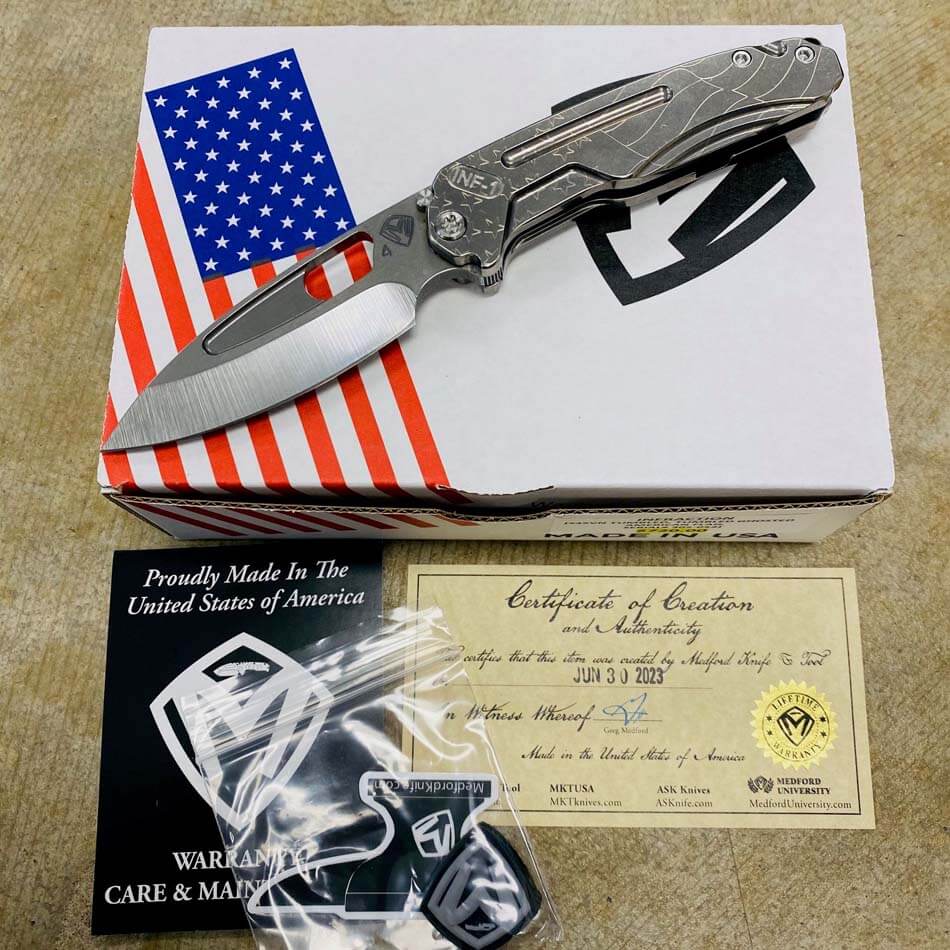 Medford Infraction S45VN 3.25" Tumbled Blade Tumbled Ghosted American Flag Handle and Clip Knife Serial 305-052