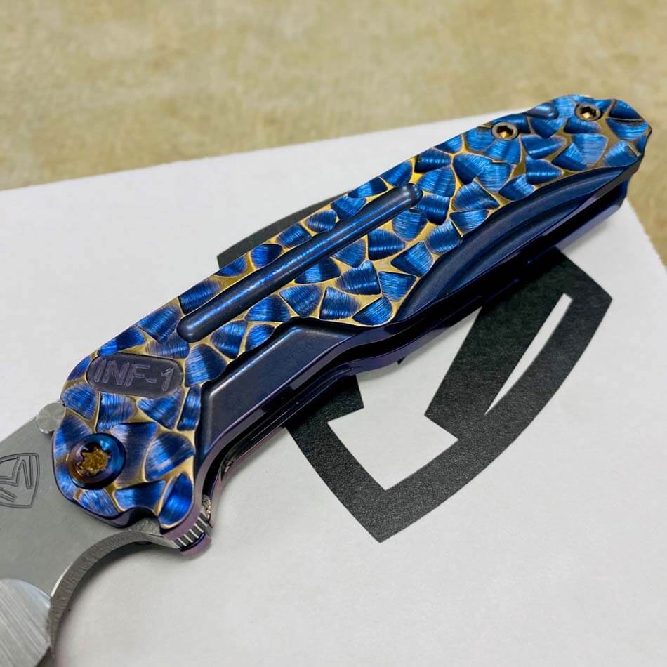 Medford Infraction S45VN 3.25" Tumbled Blade Blue Violet with Bronze Peaks and Valleys Knife Serial 305-041 - MKT Infraction P&V Bronze Violet