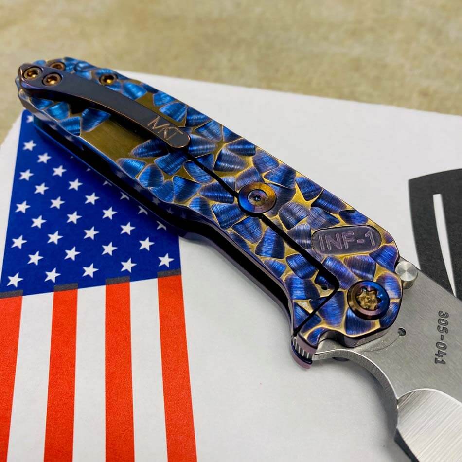 Medford Infraction S45VN 3.25" Tumbled Blade Blue Violet with Bronze Peaks and Valleys Knife Serial 305-041 - MKT Infraction P&V Bronze Violet
