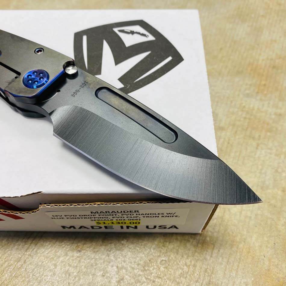 Medford Marauder S35V 3.75" 3V PVD Blade Drop Point PVD Handle Blue Pinstripping PVD Clip TRON Knife 102-066 - MKT Marauder 3V BLUE TRON 2