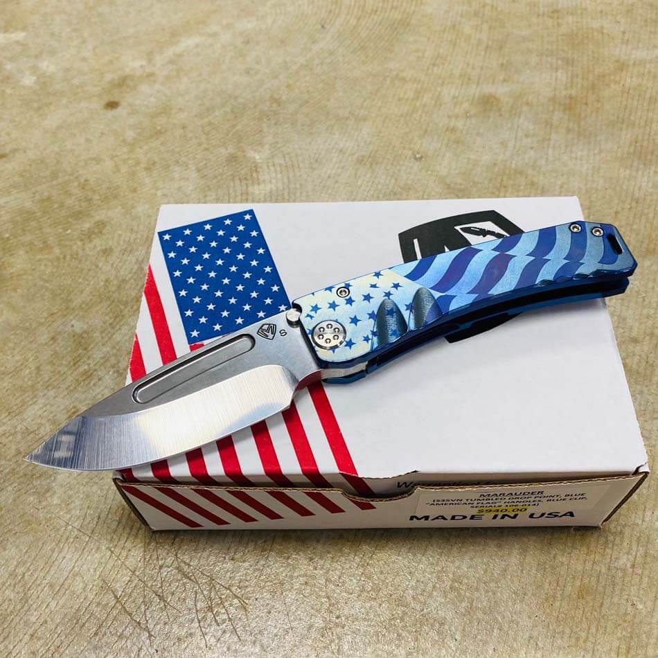 Medford Marauder S35V 3.75" Tumbled Drop Point Blue American Flag Knife 106-014 - MKT Marauder S35VN American Flag knife