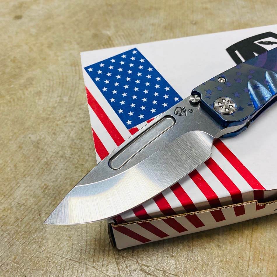 Medford Marauder S35V 3.75" Tumbled Drop Point Blue American Flag Knife 106-014 - MKT Marauder S35VN American Flag knife