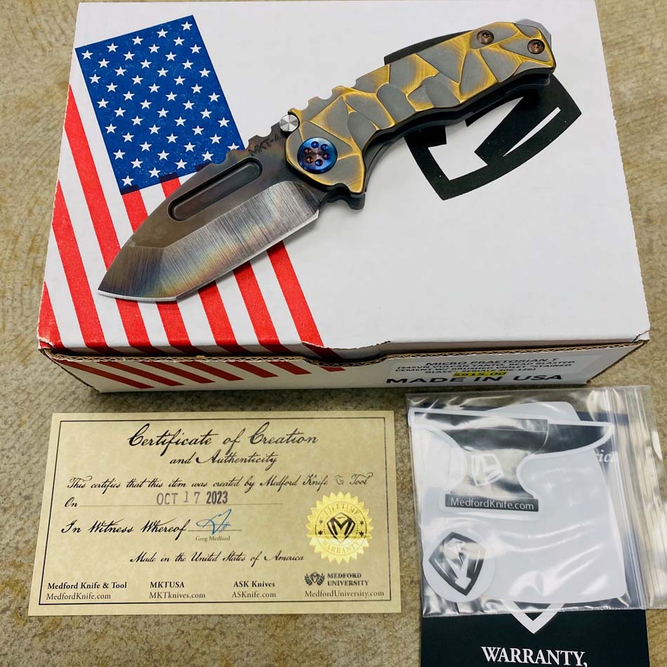 Medford Micro Praetorian T S45VN 2.8" Vulcan Tanto Bead Blasted Cement with Brushed Violet Stained Glass Knife Serial 306-126