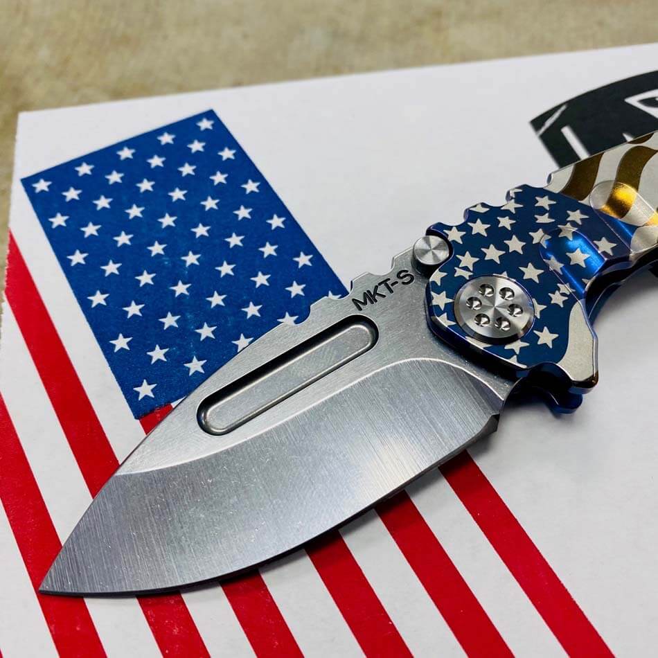 Medford Micro Praetorian T S35VN 2.8" Tumbled Drop Point Blue American Flag Knife 104-037 - MKT Micro Prae American Flag