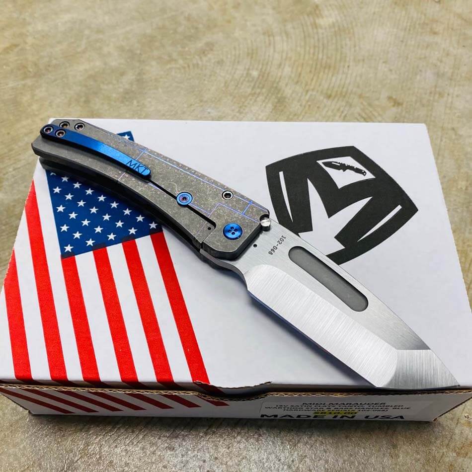 Medford Midi Marauder 3V Satin Flats 3.25" Tanto Tumbled Warthog Stars and Bars Blue Hardware Knife 102-068 - MK0333STT-01TM-T2C2-Q4 102-068