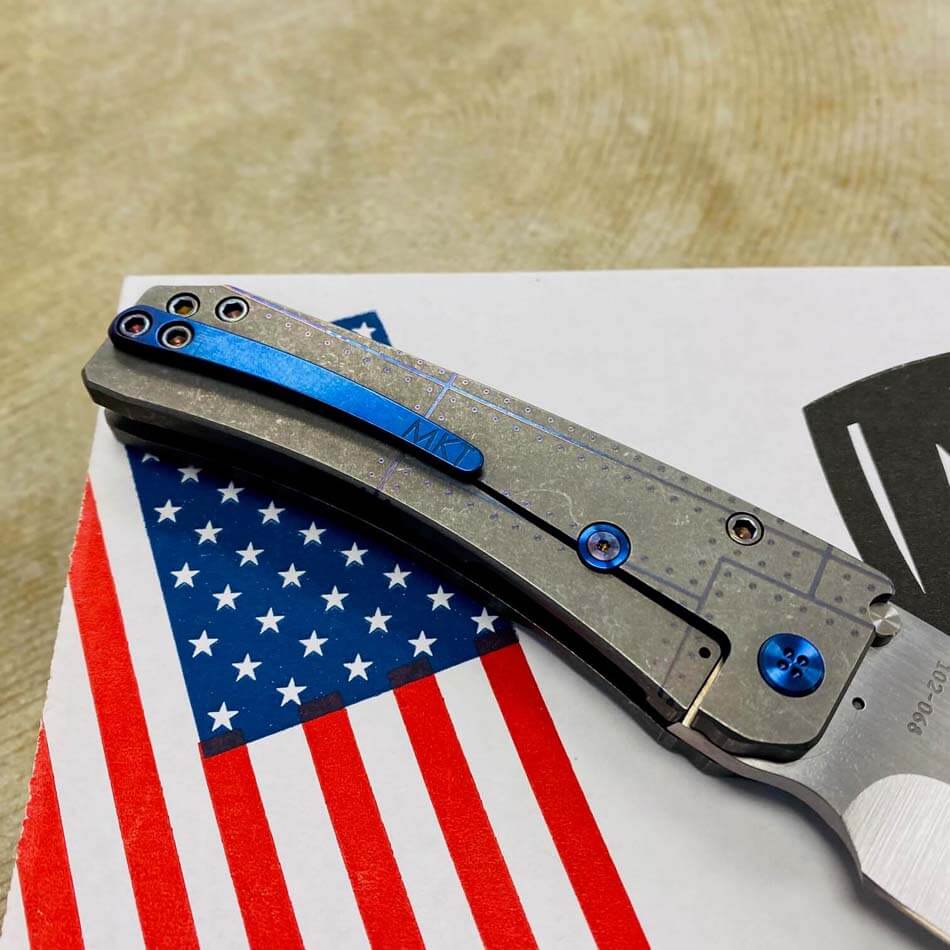 Medford Midi Marauder 3V Satin Flats 3.25" Tanto Tumbled Warthog Stars and Bars Blue Hardware Knife 102-068 - MK0333STT-01TM-T2C2-Q4 102-068