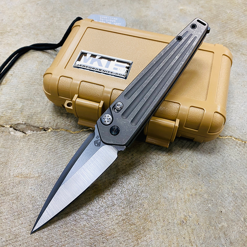 Medford Nosferatu Auto 3.5" S35VN Gray Handles PVD Hardware Folding Dagger Knife