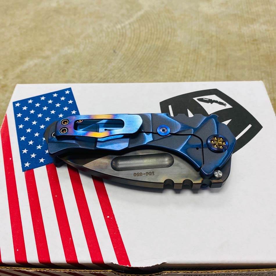 Medford Praetorian Genesis TI 3V 3.3" Vulcan Drop Point Blue Cement Stained Glass Knife serial 106-050 - MKT Prae Gen Ti Stained Blue