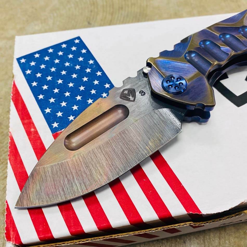 Medford Praetorian Genesis TI 3V 3.3" Vulcan Drop Point VIOLET Cement Stained Glass Knife serial 106-053 - MKT Prae Gen Ti Stained Violet