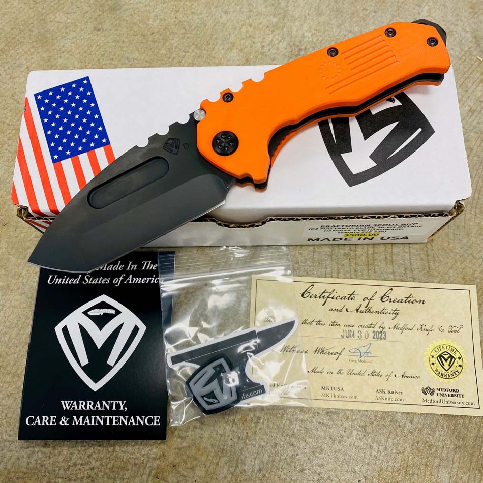 Medford Praetorian Scout M/P D2 Tanto PVD Blade G10 Hi-Vis Orange Handles Knife Serial 212-628