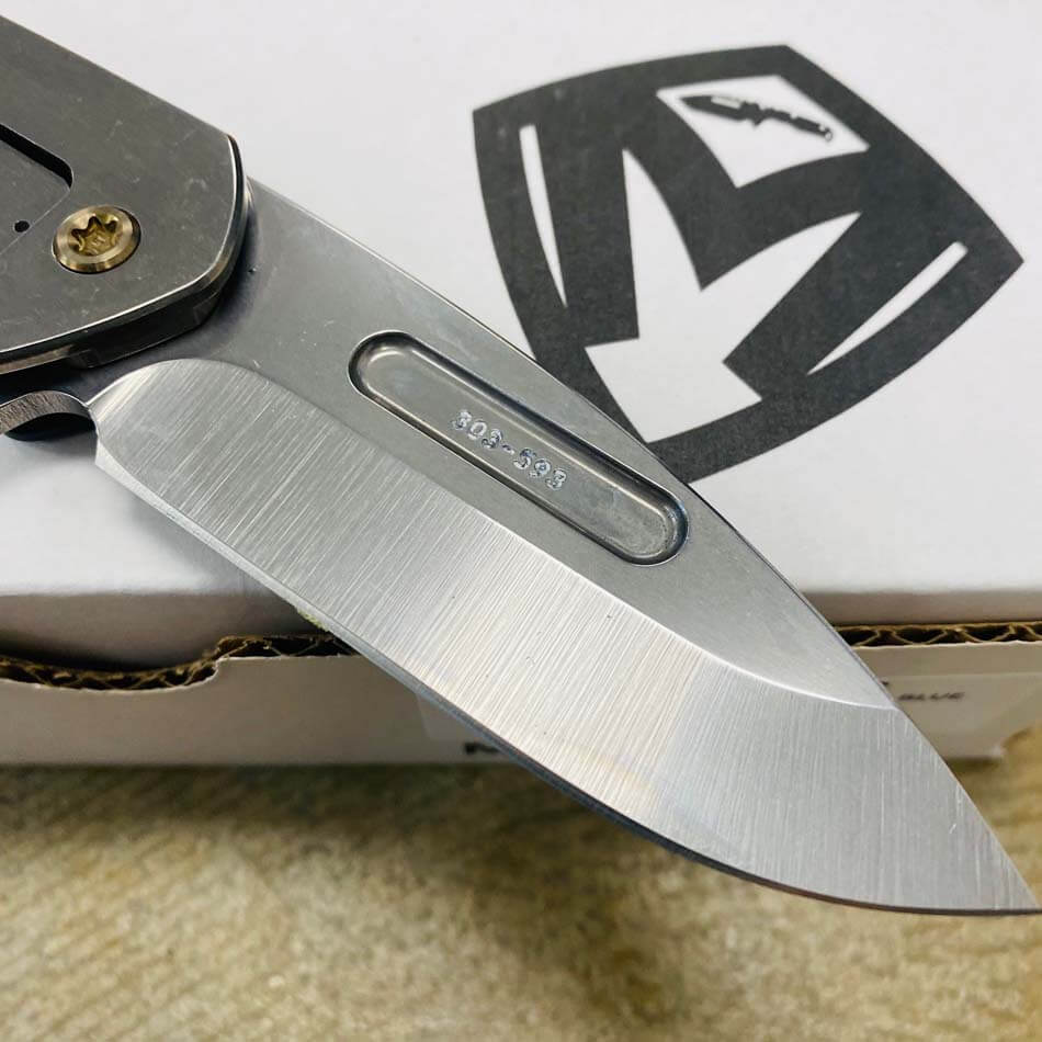 Medford Praetorian Swift FL Flipper 3.75" Tumbled Drop Point Tumbled Blade Blue Handle, Tumbled Spring Knife Serial 303-593 - MKT Swift FL Flipper Blue