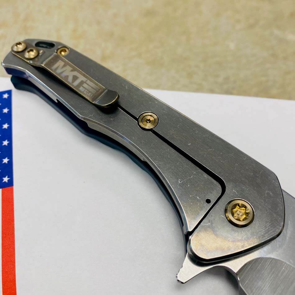Medford Praetorian Swift FL Flipper 3.75" Tumbled Drop Point Tumbled Blade Blue Handle, Tumbled Spring Knife Serial 303-593 - MKT Swift FL Flipper Blue