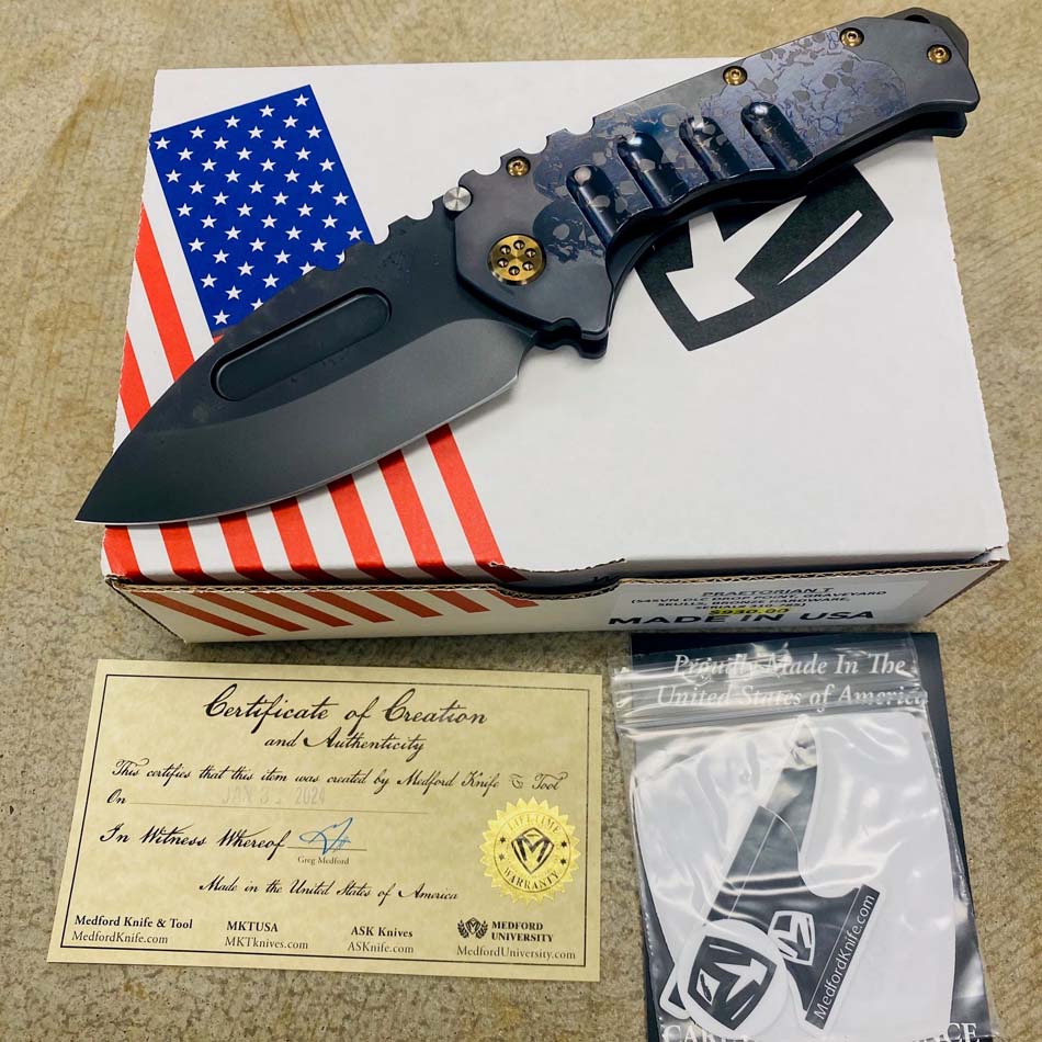 Medford Praetorian T S45VN 3.75" DLC Drop Point Blade DLC Graveyard Skulls Handles Knife Serial 310-785 - MKT Praetorian T Skulls
