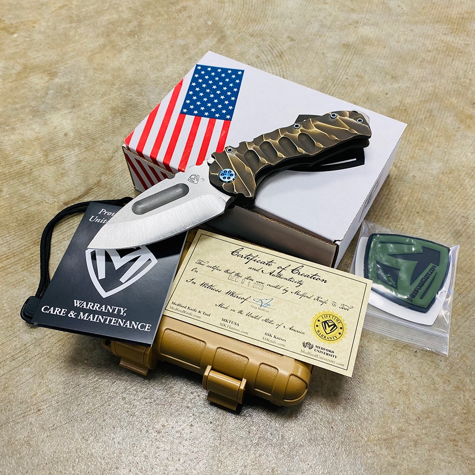 Medford Praetorian TI 3V 3.75" Tumbled Drop Point Bronze Twisted Predator Knife