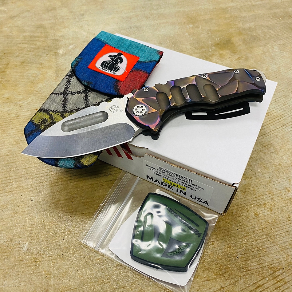 Medford Praetorian TI S35VN 3.75" Tumbled Drop Point Faced Blues Chimera Stained Glass Knife