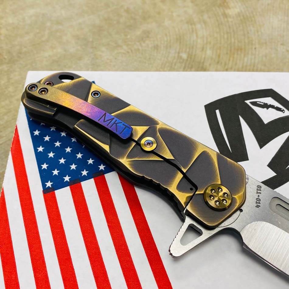 Medford Proxima S35VN 3.9" Tumbled Violet Bronze Stained Glass Handles Brushed Pivots Knife 011-014 - MK200STQ-39A5-T3C3-Q4 011-014