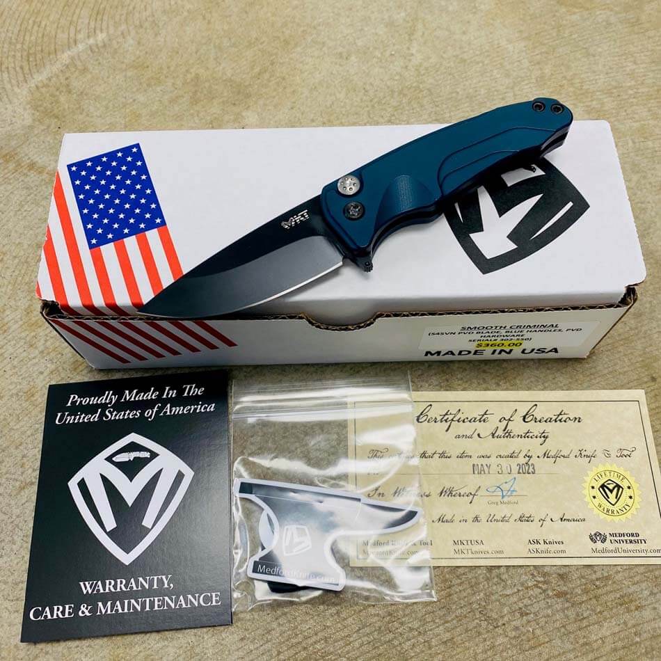 Medford Smooth Criminal Blue S45VN PVD Blade 3" Folding Knife Serial 302-550