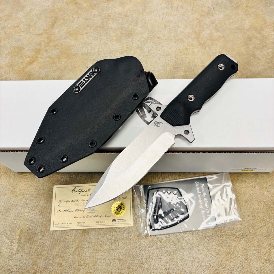 Medford AIO-2 ProSeries 3V Tumbled 5.3" Fixed Blade Black G10 Handles Knife - MKT AIO 2 Knife 2
