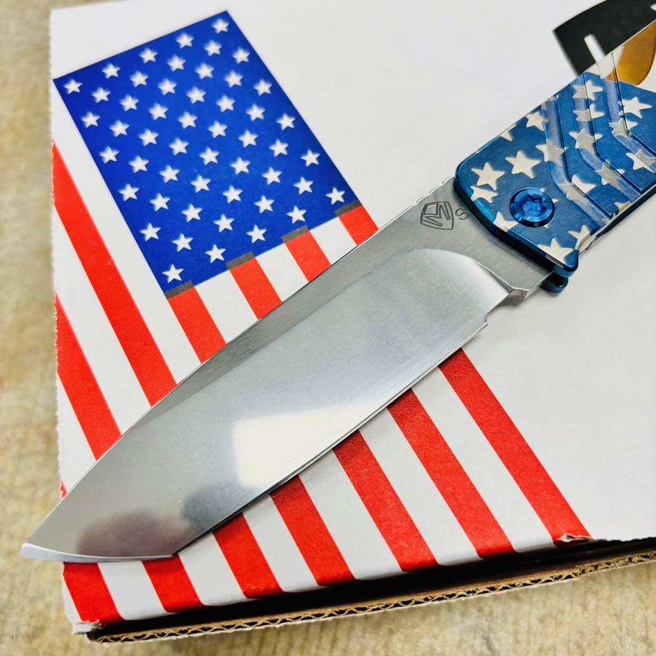 Medford Antik Front Flipper, S35VN Tumbled TANTO, Blue American Flag Knife Serial 403-306 - MKT Antik American Flag Knife