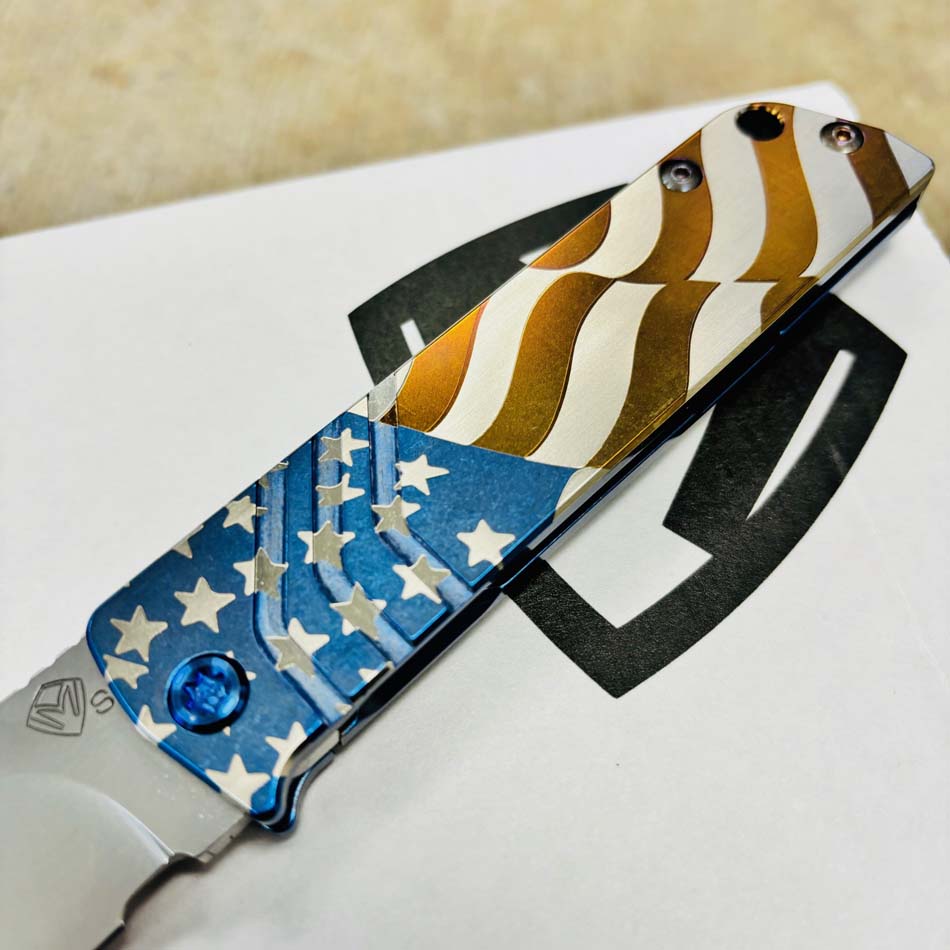 Medford Antik Front Flipper, S35VN Tumbled TANTO, Blue American Flag Knife Serial 403-306 - MKT Antik American Flag Knife